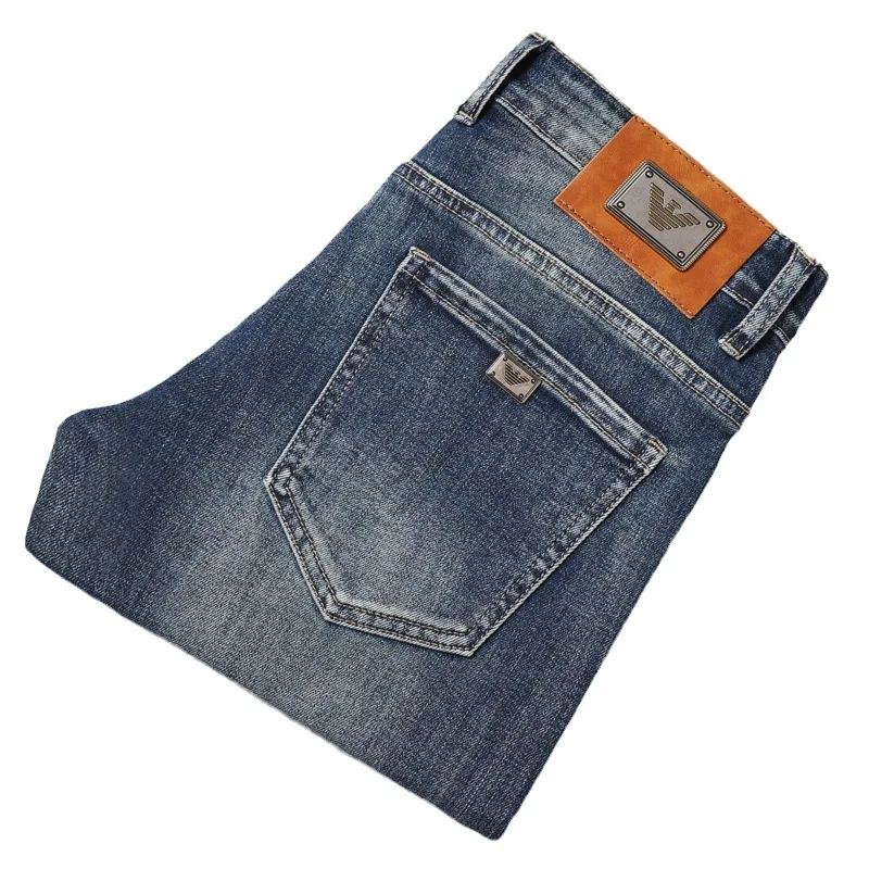 2023 Autumn and Winter Thick Jeans Men's Elastic Slim Small Straight European Version Trendy Brand High-end Youth Versatile Pant