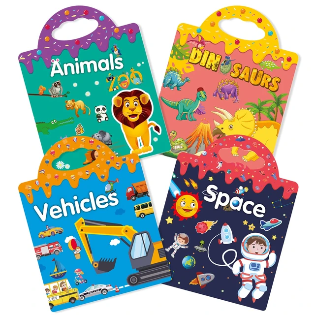 Libros de pegatinas reutilizables para niños pequeños de 1 2 3 años,  espacio, mi cuerpo y vehículos Pegatinas Juguetes Paquete de 3 regalos para  niños niños niñas Aprendizaje educativo preescolar