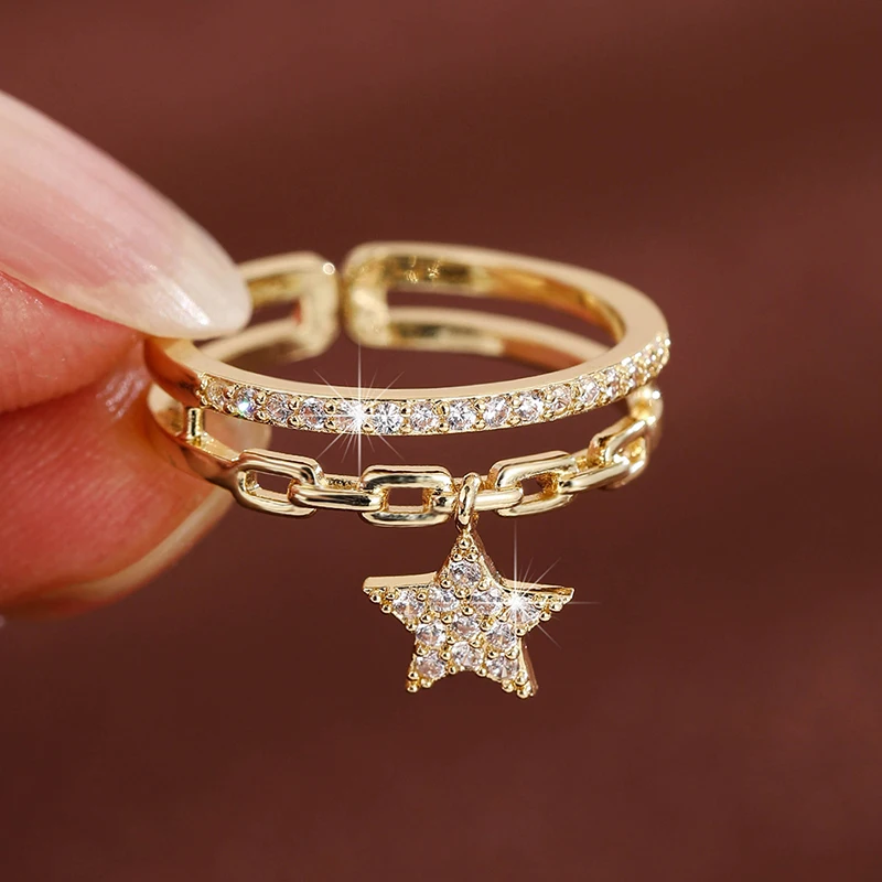 خاتم افتتاح نسائي رائع بطبقة مزدوجة من الزركونيا ا...