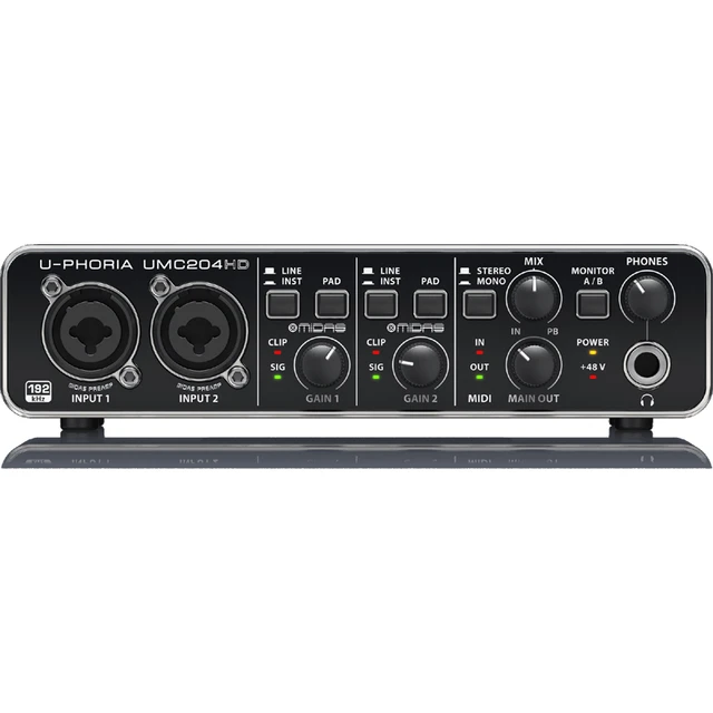 Behringer umc204hd carte son externe enregistrement 2x4,24-bit / 192 kHz  USB Interface audio / midi avec préamplificateurs MIDAS Mic