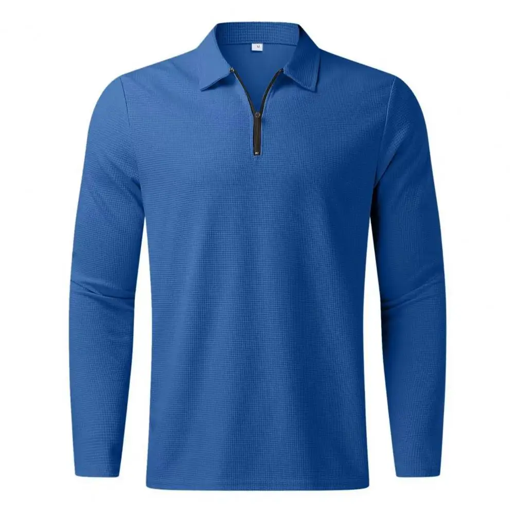 Men Sports Suit Men's Waffle Texture Sportswear Set Casual Tops with Zipper Placket Elastic Waist Drawstring Pants Zipper Half