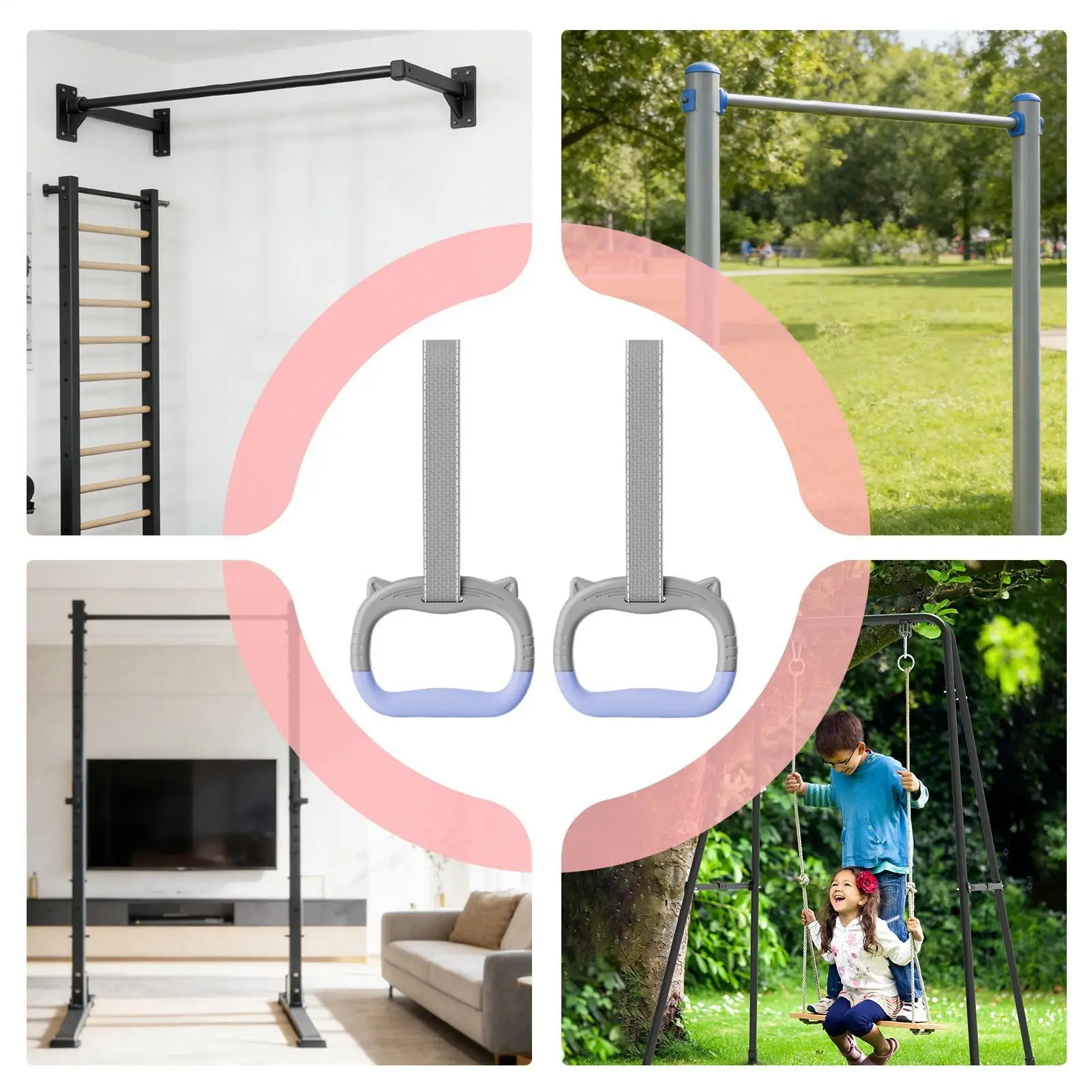 Turnringe für Kinder, Verstellbare Hängeriemen für Indoor-Klimmzüge, Hängematte zum Spielen, Kinder-Fitness und Krafttraining – Detail 13