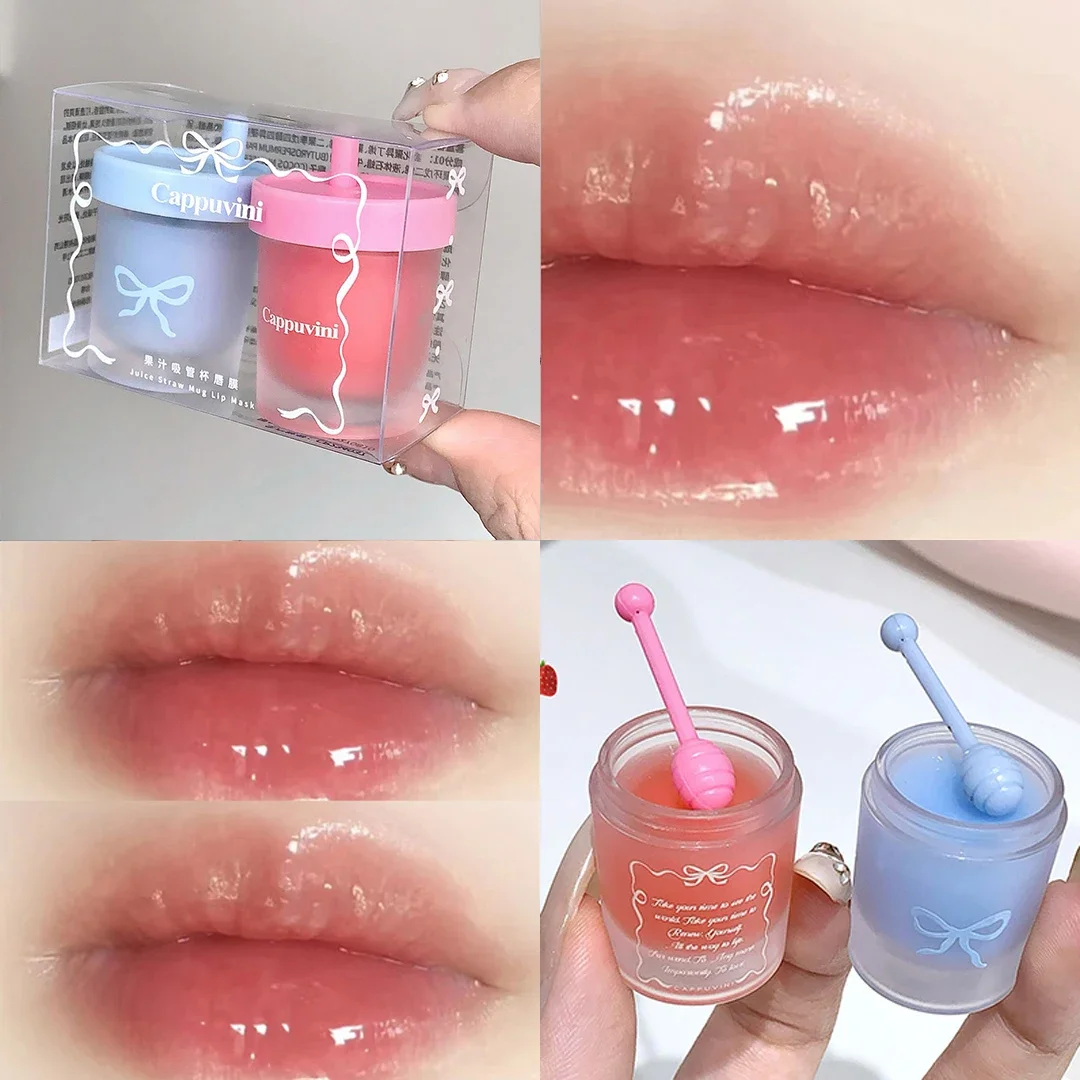 Juice Mug Moisturizing Lip Mask Hydrating Lightening Lip Lines Fruity Makeup Solid Tinted Balm Jelly Gloss Jar Makeup