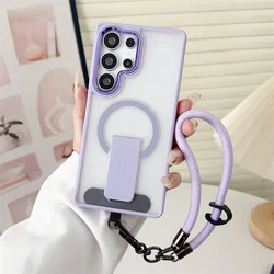 Enhanced Magnetic Wireless Charging Phone Case with Lanyard and Shockproof Bumper Cover - SamsungS23 Ultra (Lavender Purple)
