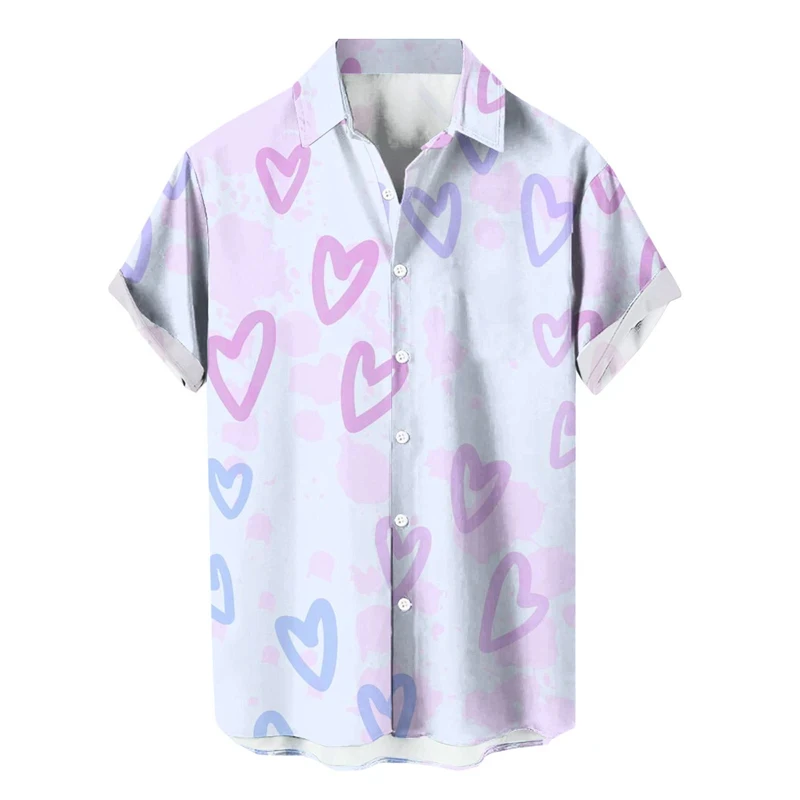 thumbnail image 1 of Camisas casuales con estampado de amor en 3D para hombre, camisa de playa de estilo hawaiano de manga corta a la moda, ropa de gran tamaño para hombre, 1 of 5