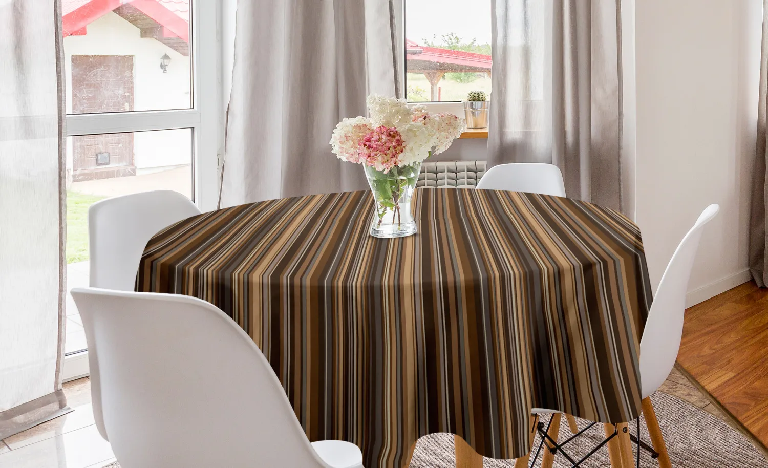 Abstract Round Tablecloth Vertical Lines in Earth Tone Color Circle Table Cloth Cover for Dining Room Kitchen Decor &amp Party | Дом и сад