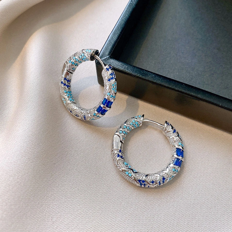 Blue Zircon Enamel Hoop Earrings 6