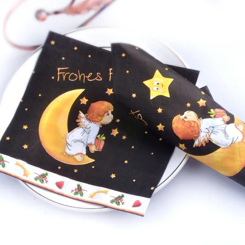 Angel Napkin Star Placemat Paper Christmas Party Cup Flower Paper Black 20 Sheets Mouth Cloth Wood Pulp Frohes Fest