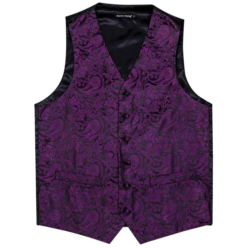 Dress Vests Designer Vest for Men Purple Embroidered Silk Waistcoat Tie Pocket Square Set Wedding Formal Male Suit Party