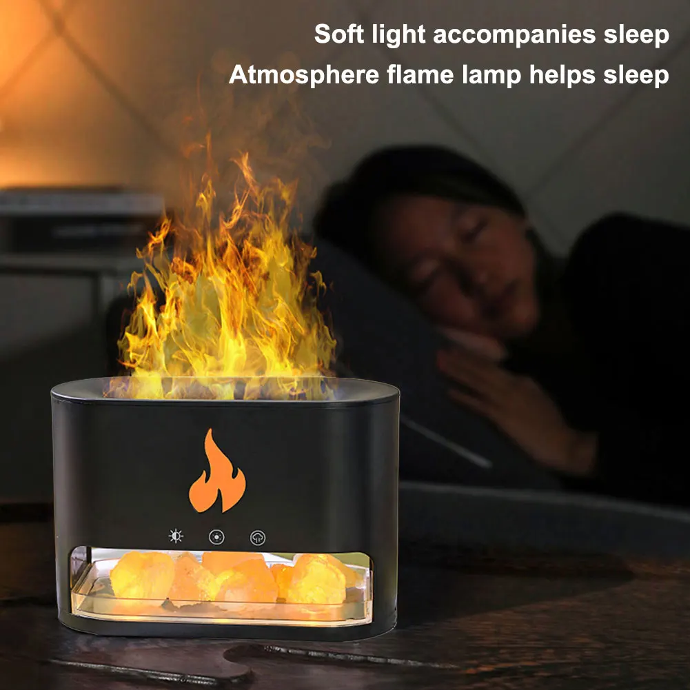 Himalayan Crystal Salt Stone Aroma Air Humidifiers 250ml with 7 Color Light & Timer 3D Flame Aromatherapy Essential Oil Diffuser