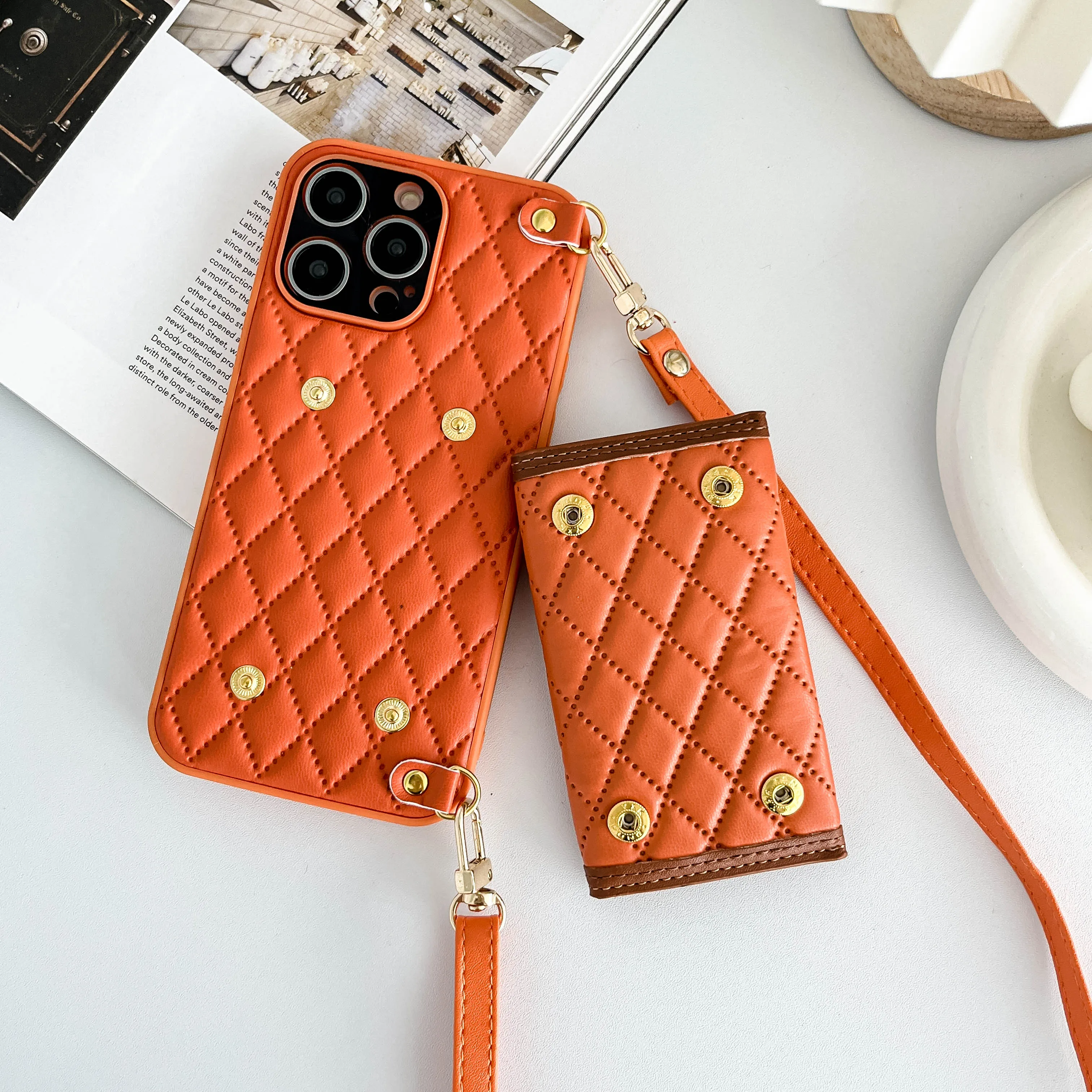  Luxury Crossbody Lanyard Card Holder Wallet Leather case for  iPhone 13 11 pro 12 pro max 14 14pro x xr xs 7 8plus Phone Bag,Auburn,for  iPhone 14 : Cell Phones & Accessories