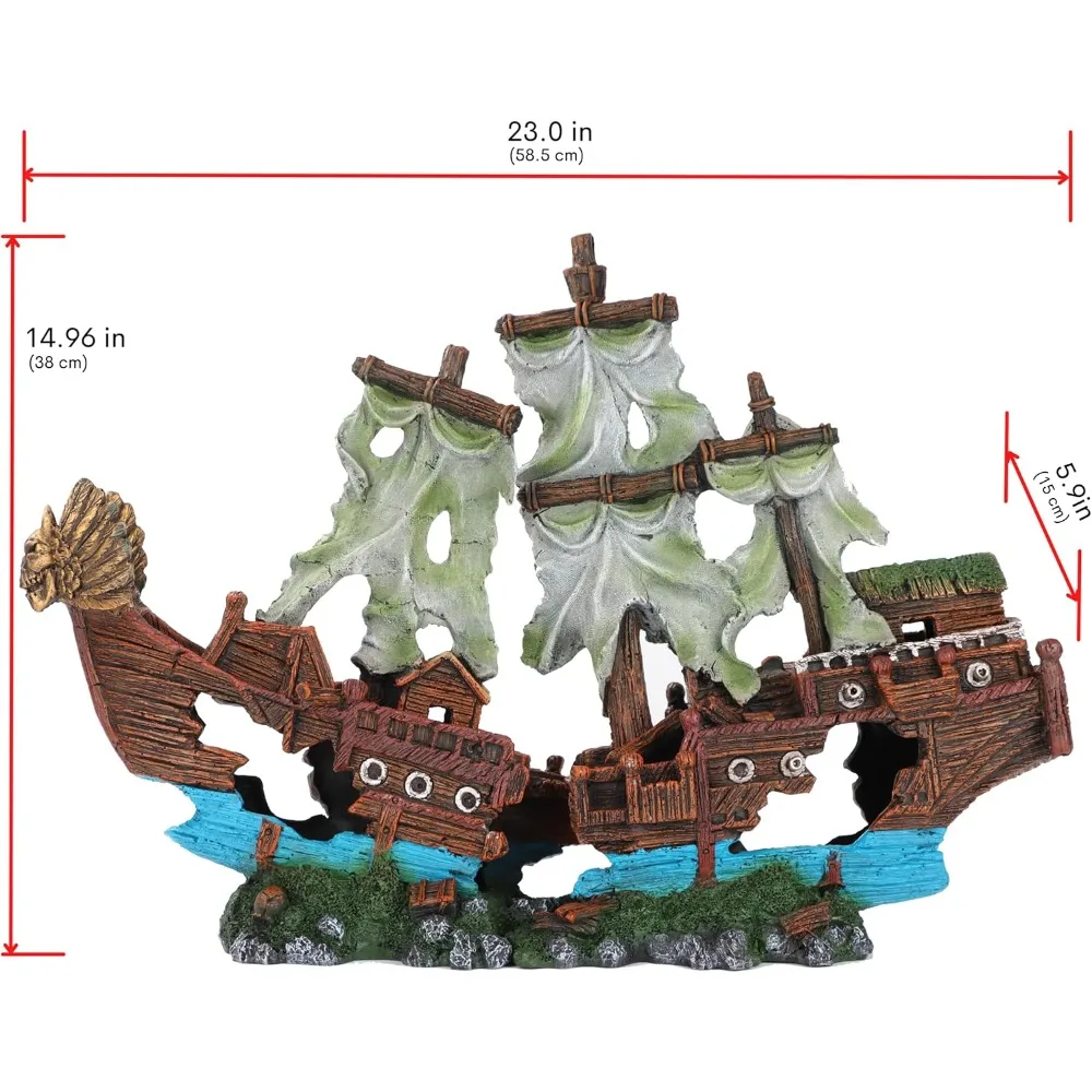 Sunken ship ornament in tank