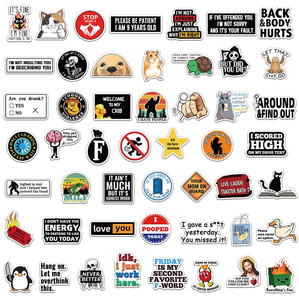 50PCS 장난 Meme 스티커 개인화 된 낙서 스티커 장식 수하물 노트북 자동차 스케이트 보드 스티커