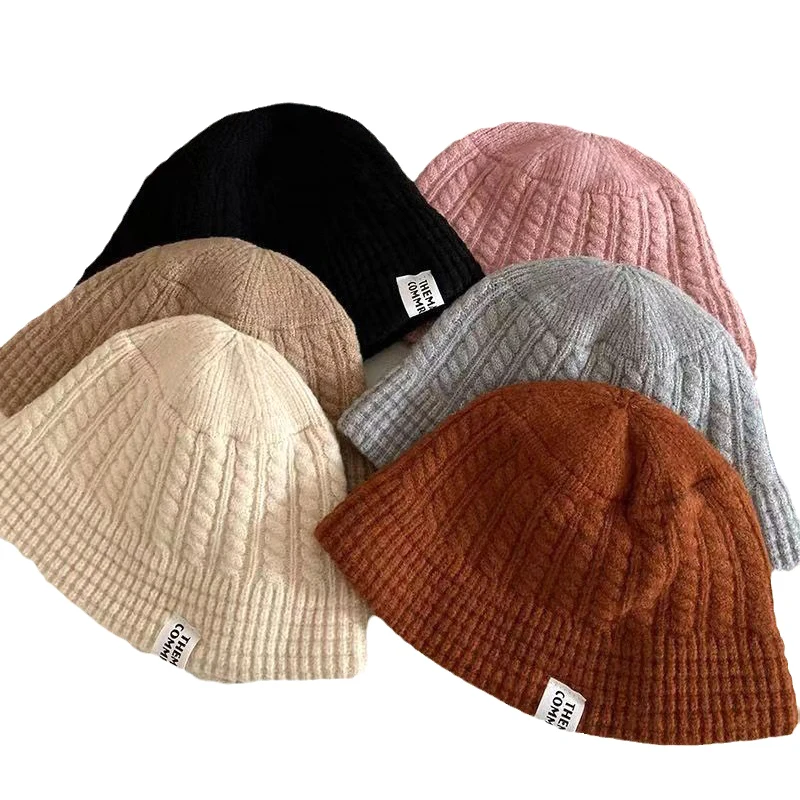

Women Winter Warm Wool Knit Bucket Fisherman Cap Casual Foldable Panama Hat Lady Outdoor Sunscreen Sun