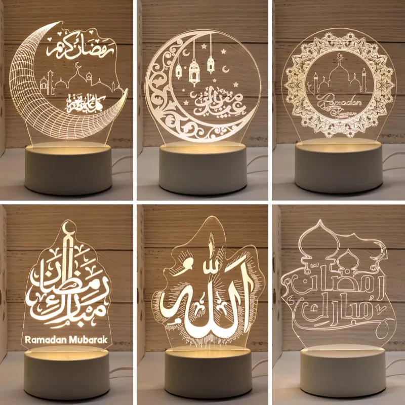 

Bedroom Decor 3D Acrylic LED Night Light Islamic Muslim Ramadan Festival Supplies for Home Decoration EID Mubarak Night Lamp