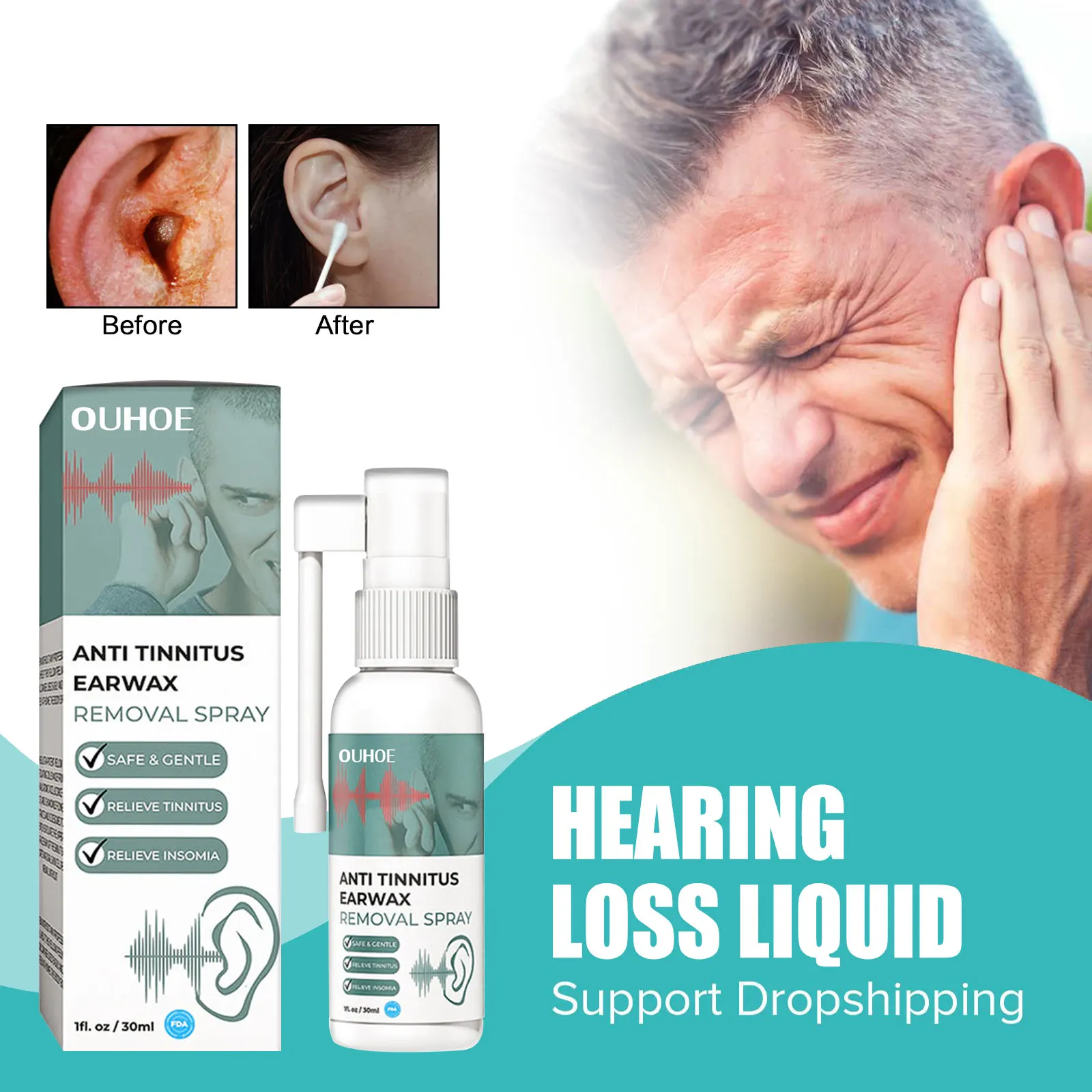 

Tinnitus Treatment Spray Protect Hearing Loss Cure Acute Otitis Deafness Swelling Anti Itching Clean Earwax Anti Tinnitus Spray