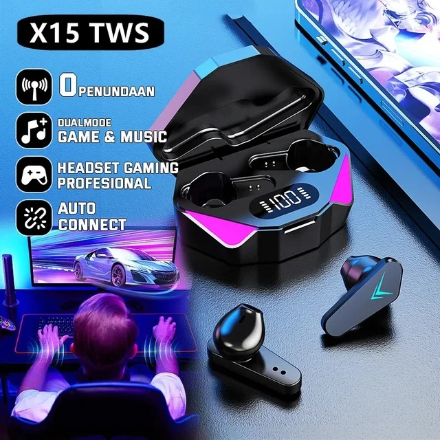X15 TWS-Écouteur sans fil Bluetooth 5.3 avec micro, faible latence de 65ms, casque de jeu Esport, écouteur Gamer pour Xiaomi et iPhone 1