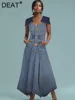 Trendy Women's Patchwork Lapel Sleeveless Denim Dress