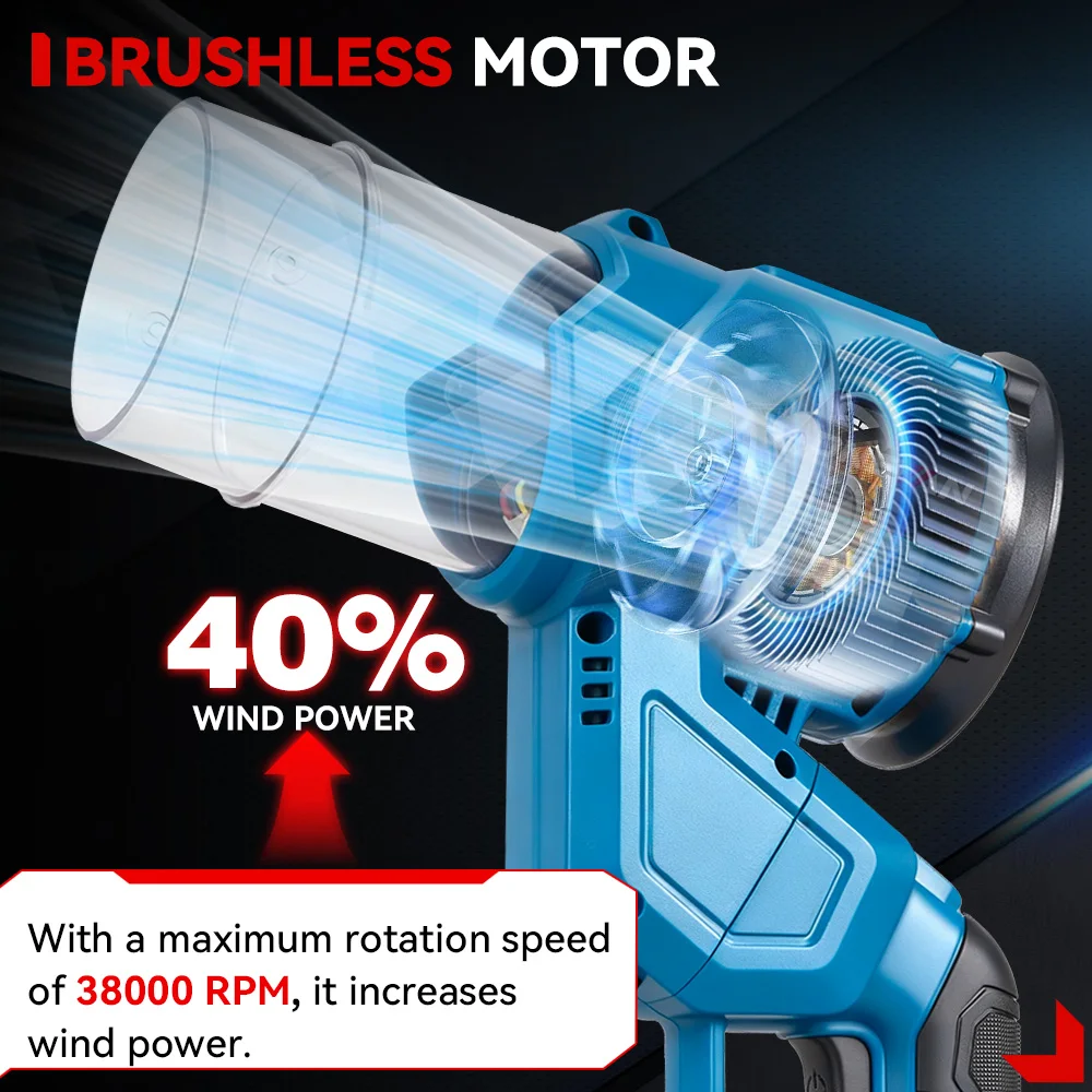 ONEVANE 35000RPM Bürstenloser Elektrischer Luftbläser 2-in-1 Turbo-Gebläse Lüfter Schnee- und Staubblasgerät für Makita 18V Akku – Detail 10