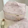 Pink Bowknot Quilting Women Cosmetic Bag Portable Zipper Makeup Travel Organizer Female Handbag Toiletry Pouch For Girls 1