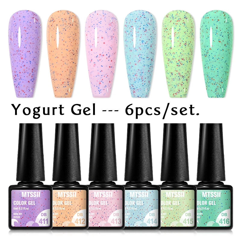 Mtssii 2/4/6Pcs Dolce Fai Da Te Yogurt Gel Nail Egg Effect Gel Smalto Per Unghie Soak Off Base Top Vernice Con Gel Effetto Punto Colorato