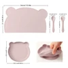 4PCS Baby Silicone Dishes Set Waterproof Placemat Suction Cartoon Bear Plate Soft Fork Spoon Feeding Learning Baby Stuff 6