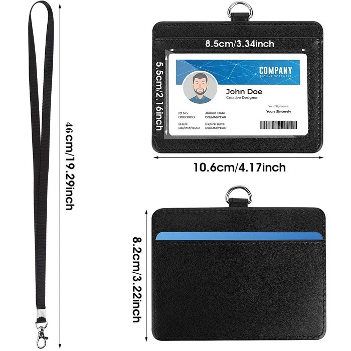Premium Leather Retractable ID Badge and Card Holder with Lanyard