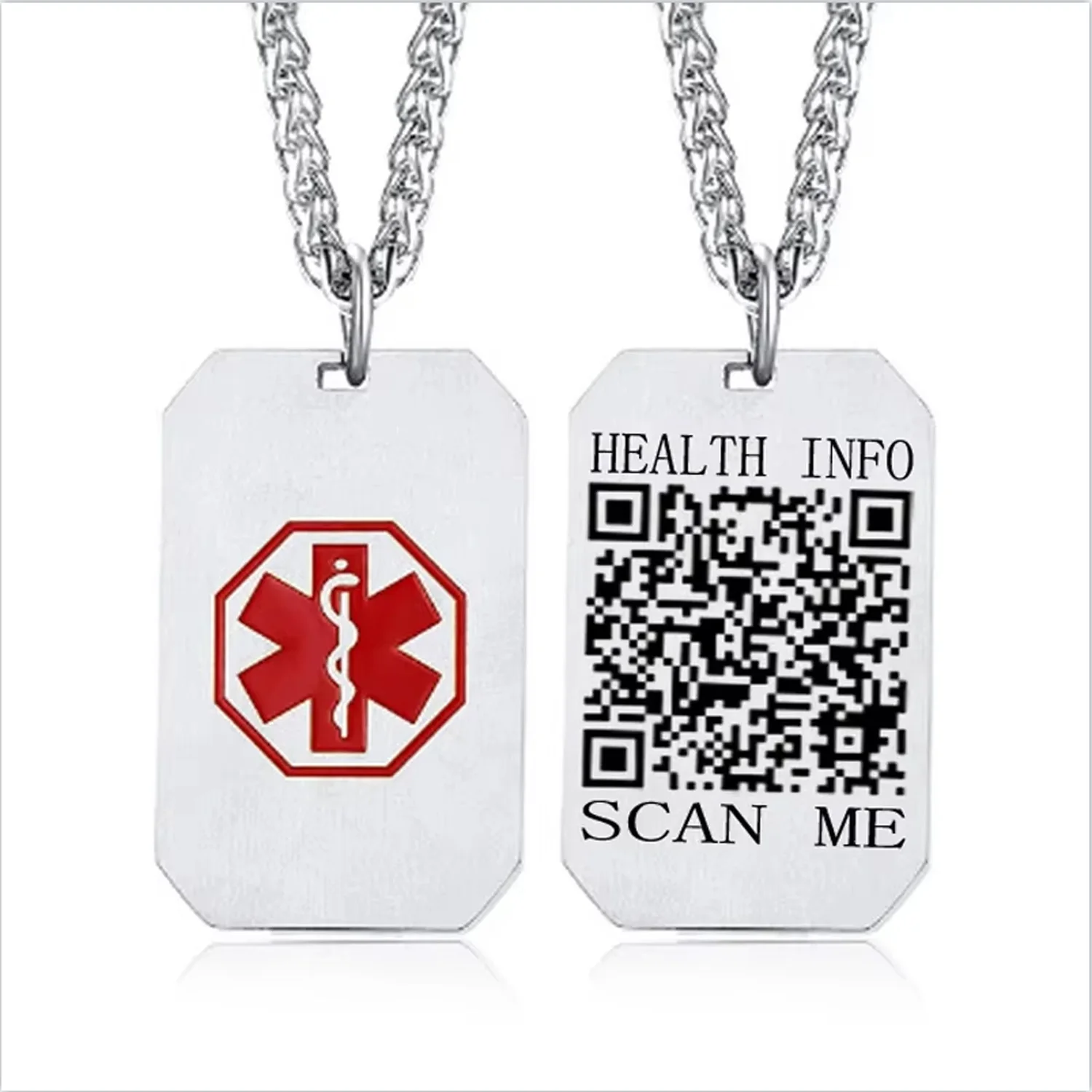 Stainless Steel QR Code Medical Alarm Pendants Free Carving