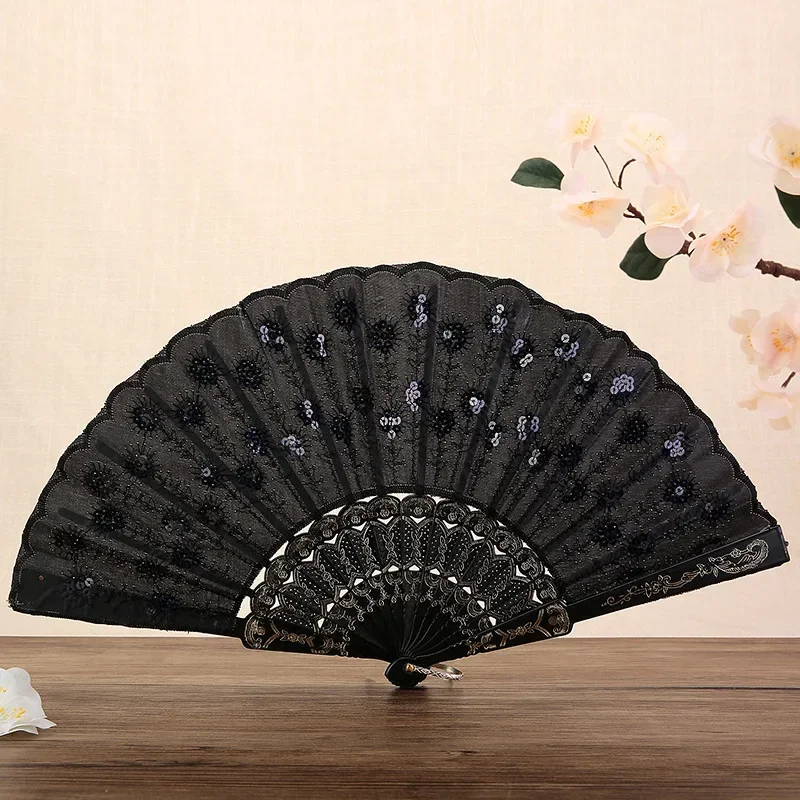 Decorative Fans Plastic Cloth Folding Hand Pattern for Party Wedding Spanish Style Dance Flower Held Fan U1K2 folding fan hand fan