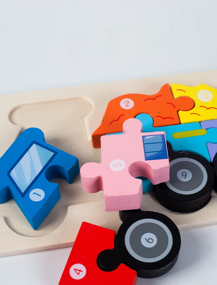 Rectangle Wooden Puzzle for Kids Animals Vehicles Pattern Colorful Wood Numbered Puzzles For Toddlers Learning Educational Toys