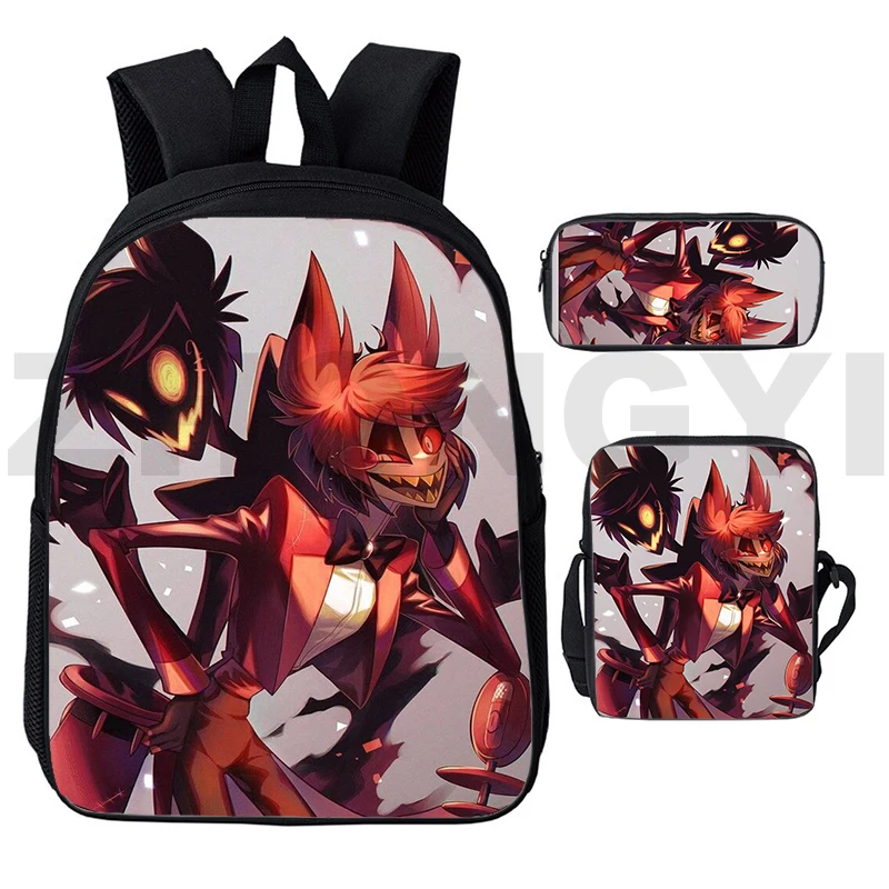 

Cartoon 3D Hazbin Student Kindergarten Elementary Primary Schoolbags Harajuku Anime Hotel Japanese Bag 3 Pcs/Set Travel Backpack