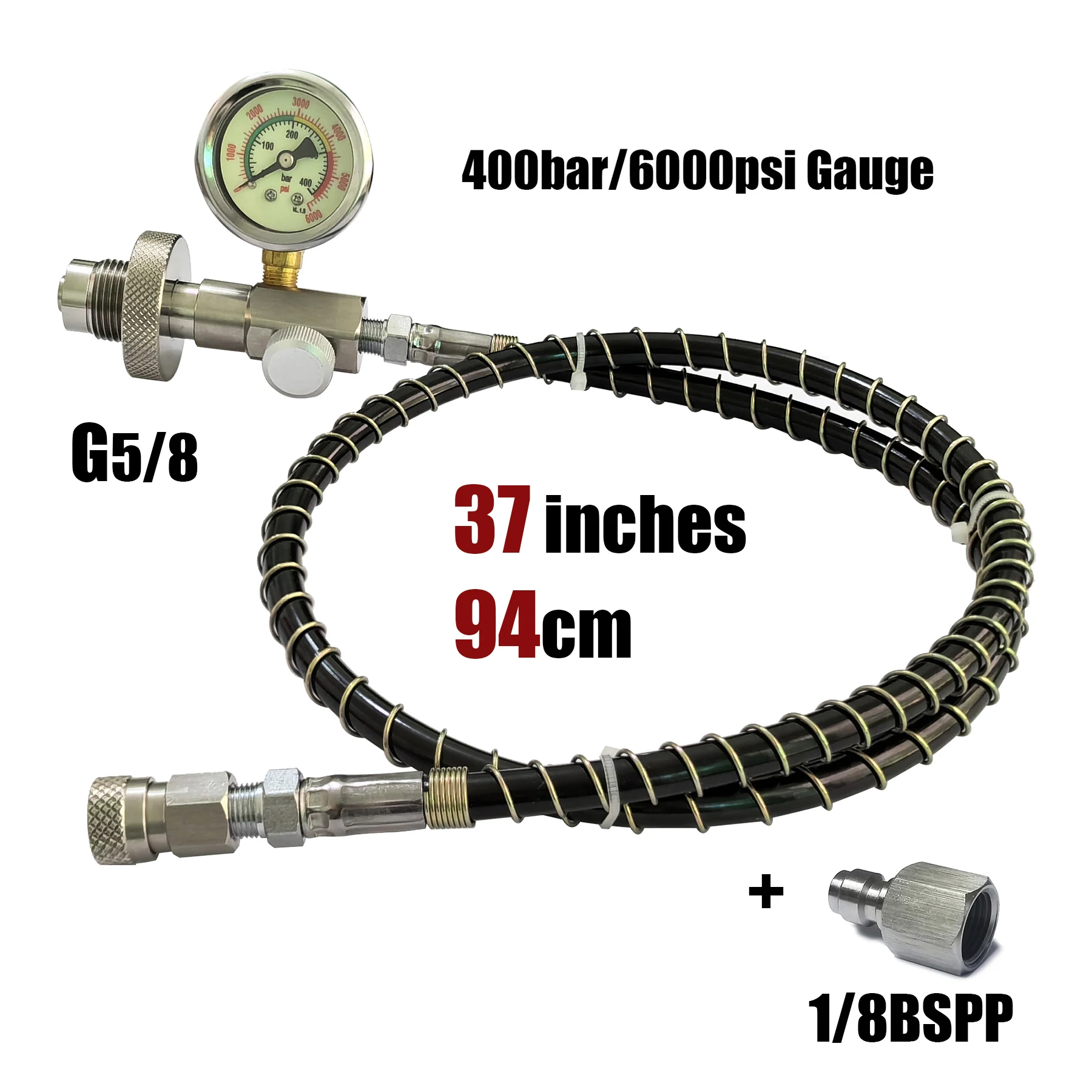 HP 필링 스테이션 충전 어댑터 DIN 커넥터 HPA 스쿠버 다이빙 호스 6000psi/400bar 게이지(큰 탱크에서 작은 병까지)