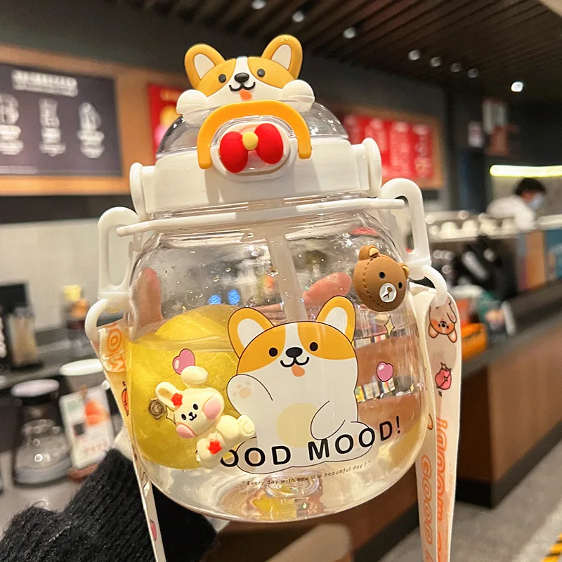 1300 ML Kawaii Bear Water Bottles With Straw Strap Summer Large School Ice  Jug Juice Milk Drinking Bottle For Boy Girls BPA Free