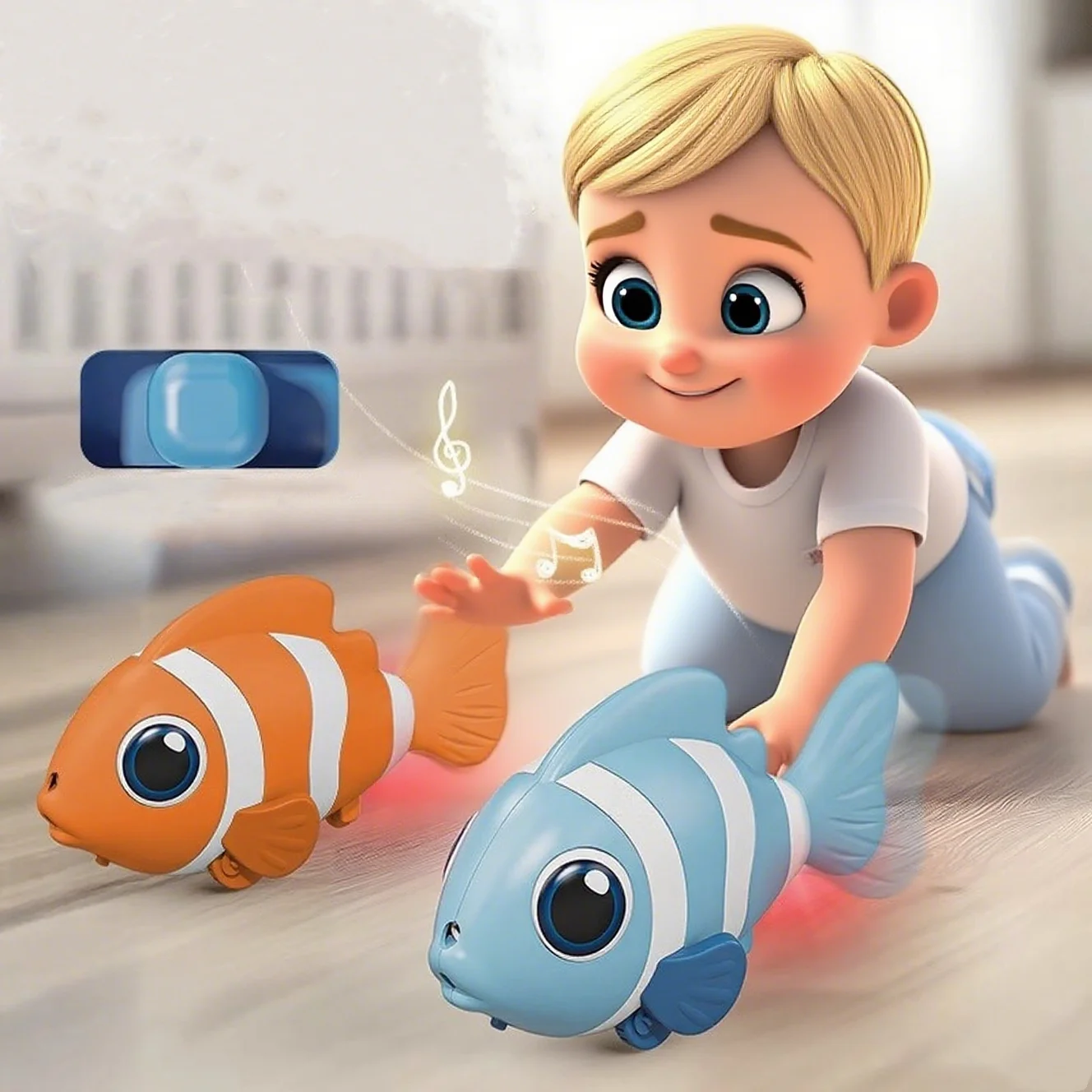 걷는 물고기  장난감 -  배 타임 & 학습 기어다니기/걷기 장난감, 음악 및 발달용, 이상적인 첫 생일 선물