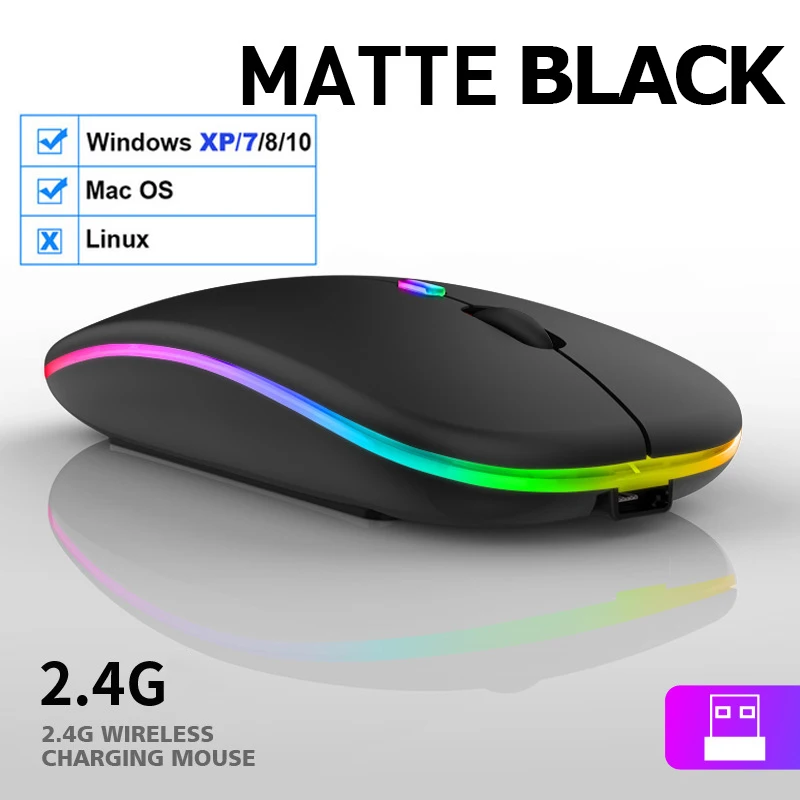 Rato Compatível com Bluetooth sem Fio Usb Recarregável Luz Rgb Computador Portátil pc Macbook Gaming 2.4ghz 1600dpi - Imagem 2