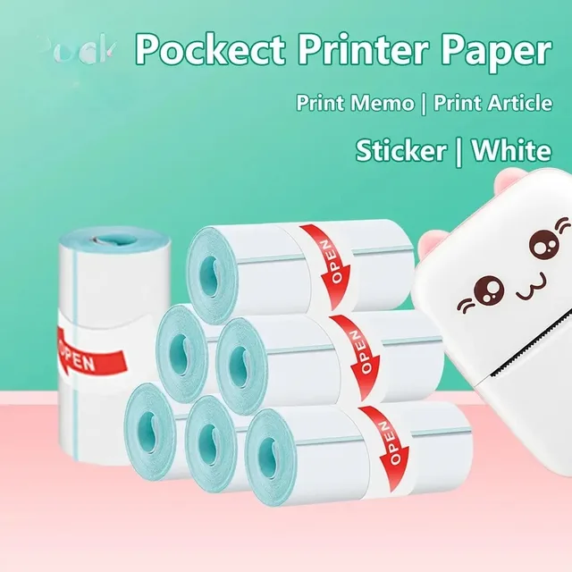 25-Pack Mini Thermal Printer Paper - Self-Adhesive Sticker Paper For Pocket Printers, 5.7x2.5cm White Labels