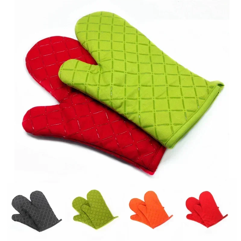 Kitchen Oven Mitts With Non-Slip Silicone Printed Cotton Glove 1 Pair of Heat Resistant Cooking Baking Grilling Tools 2 pcs