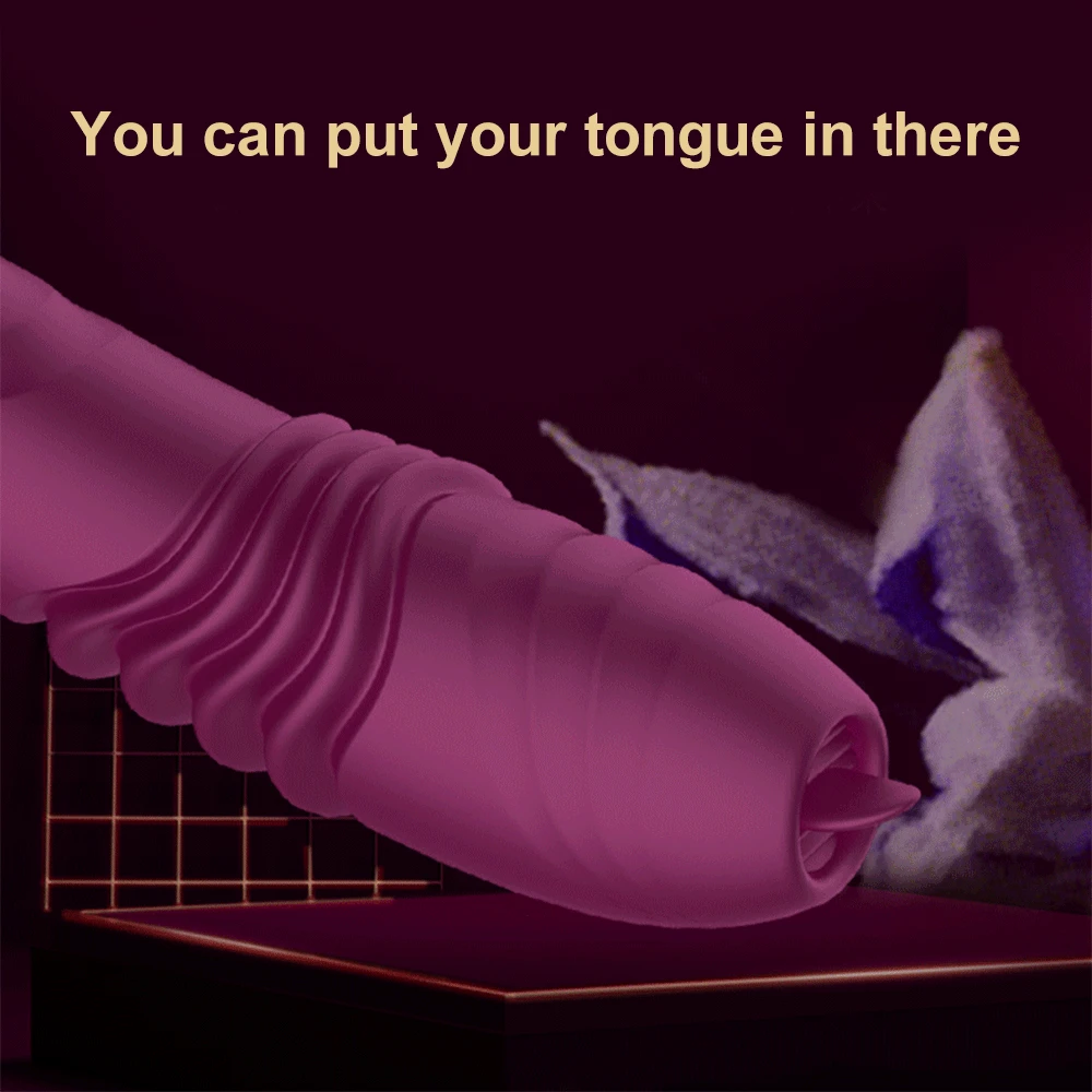 Vibrateur chauffant télescopique avec dildo à stimulation linguale_voghion.com