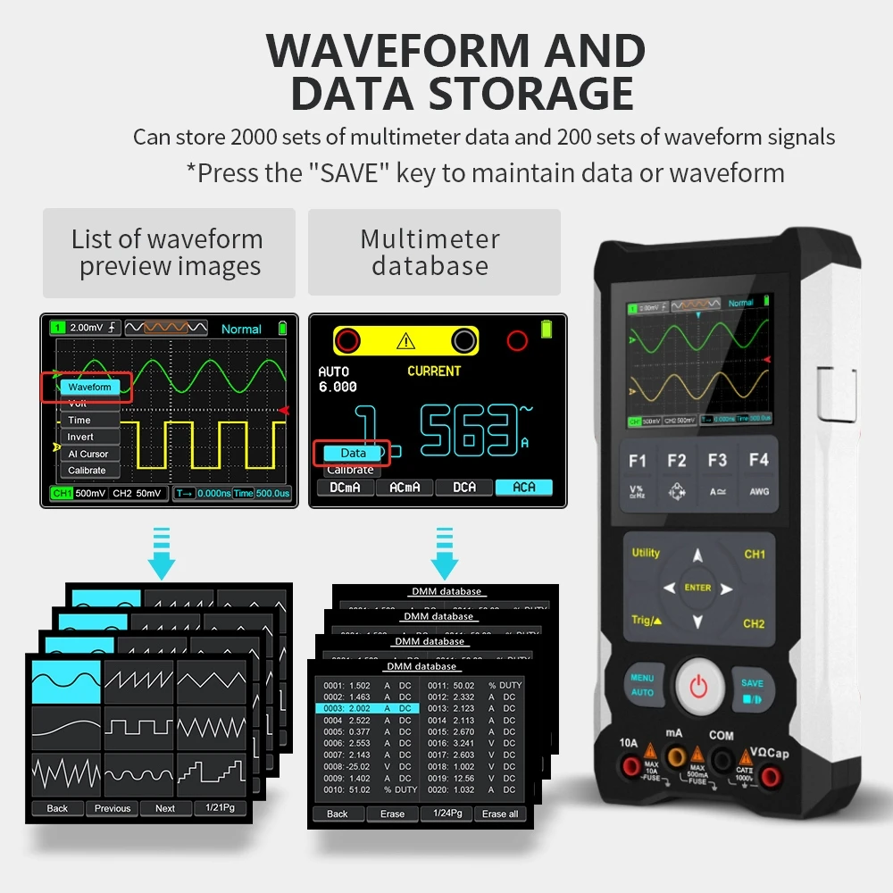 Digital Multimeter Digital Oscilloscope Signal Generator TOOLTOP ET829 2 Channel 80MHz Digital Storage Oscilloscope Multimeter Signal Generator 3 in 1 Electronic Automobile Power Repair
