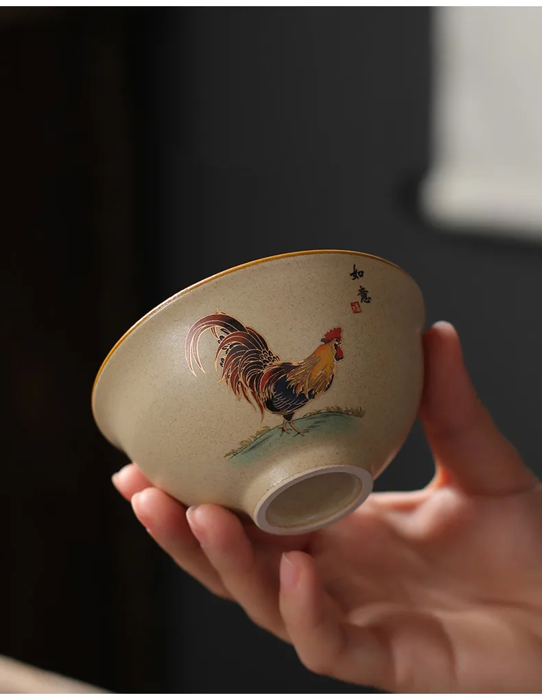 Description Picture 6 of itemAntique Pottery Ceramic Teacup Hand Painted Cock Tea Cup Travel Portable Tea Bowl Pu'er Master Cup Chinese Tea set Accessories