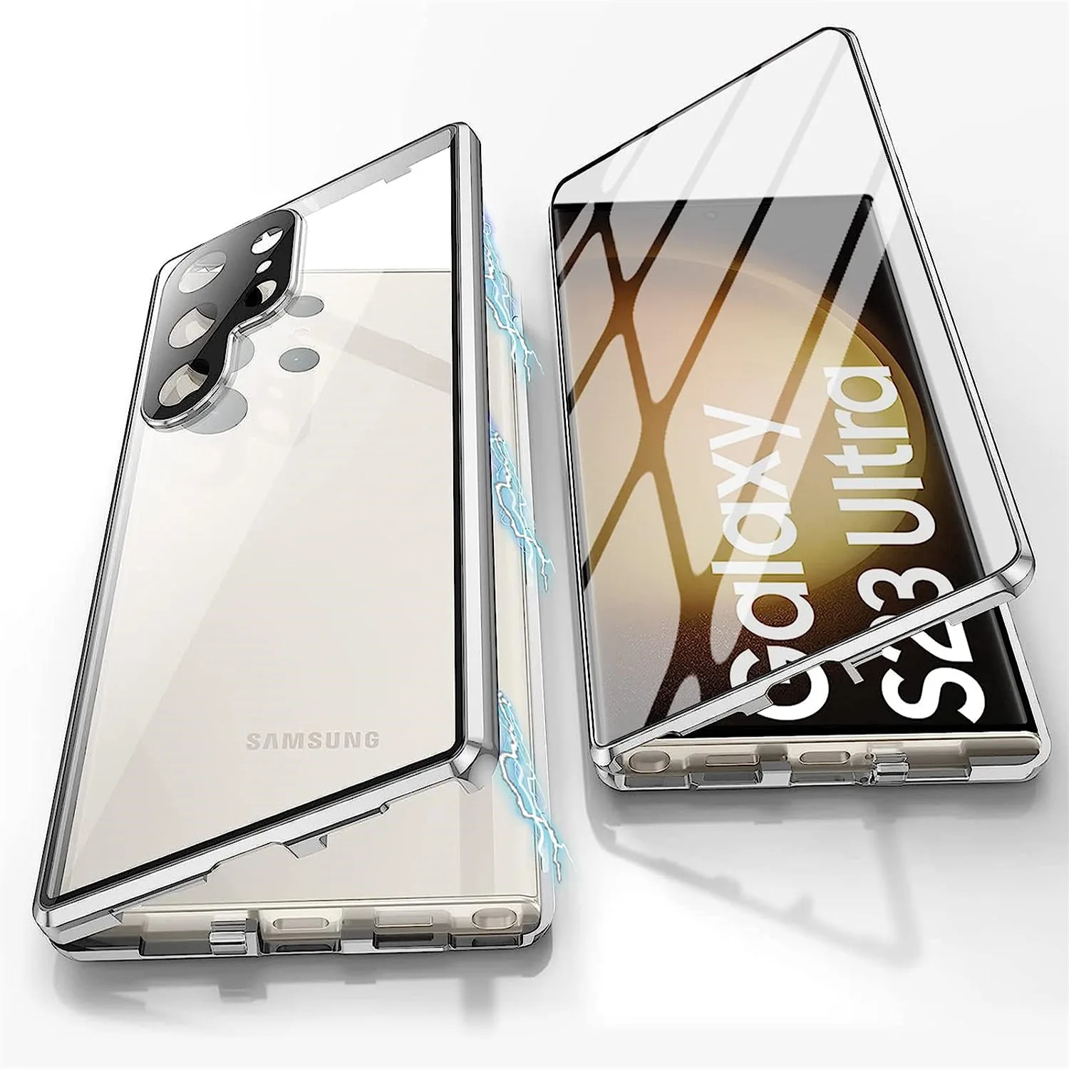 thumbnail image 1 of For Samsung Galaxy S24Ultra S22 S23 Ultra S23 FE Case Metal Alloy Magnetic 360° Full Surround Screen HD Glass Protection Cases, 1 of 5