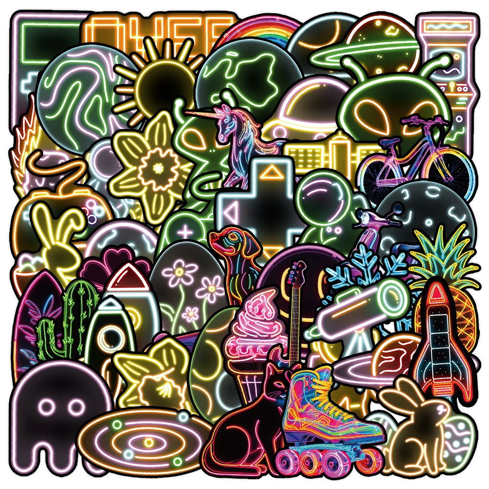 

10/30/50pcs Cartoon Popular Cool Neon Light Stickers Creative and Fun Graffiti Decals Motorcycle Suitcase Luggage Phone Case Car