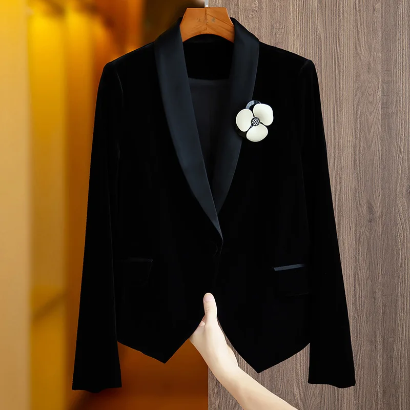 Temperament Versatile Black Velvet Jacket Vintage Short