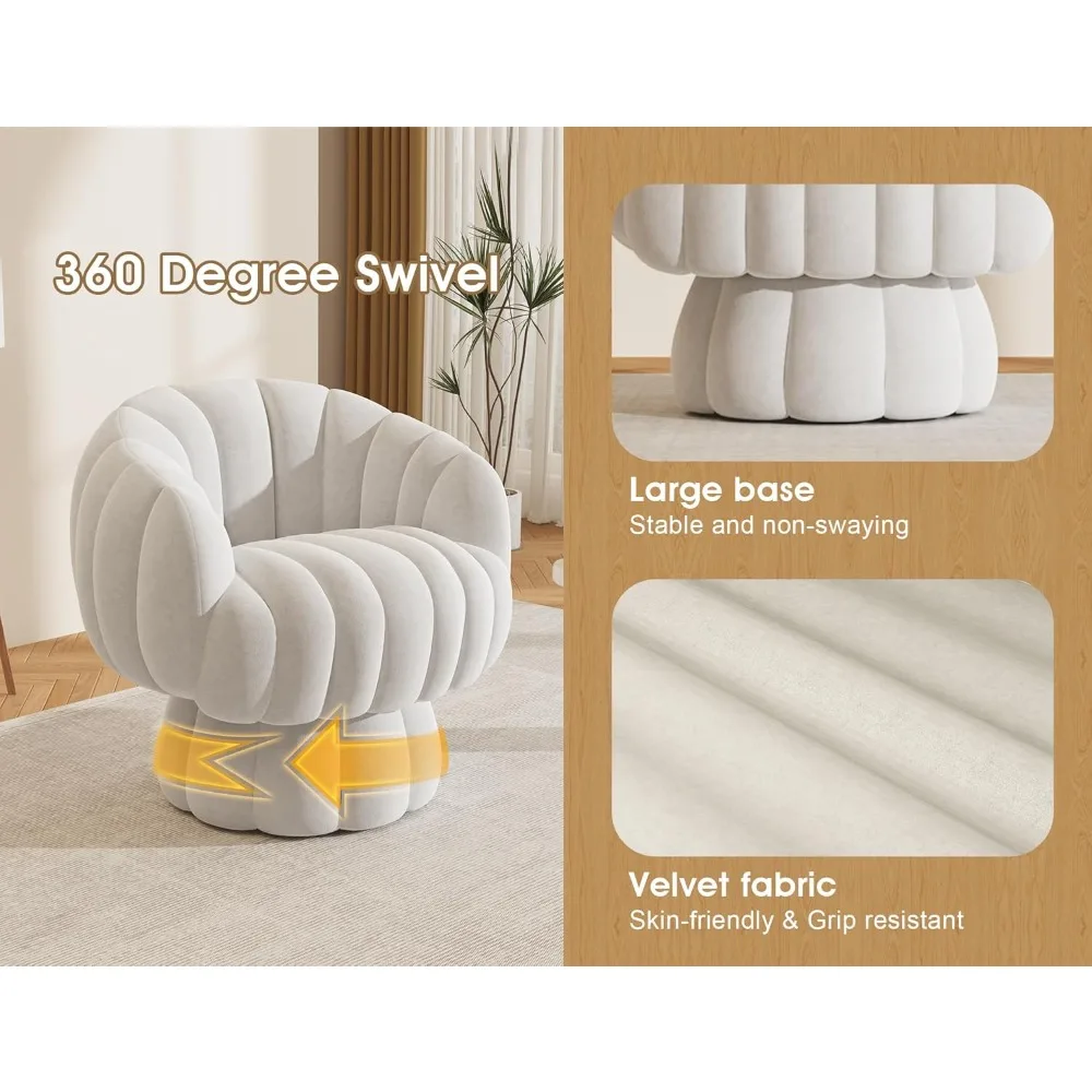 Modern 360-Degree Swivel Barrel Chair, Fluffy Sherpa Fabric Lounge Armchair for Living Room, Bedroom (Beige)