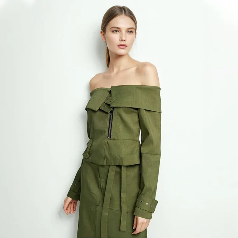 Fashion Street Style Jacket 2024 Autumn New Style One-line Lapel Zipper Splicing Design Short Jacket for Women