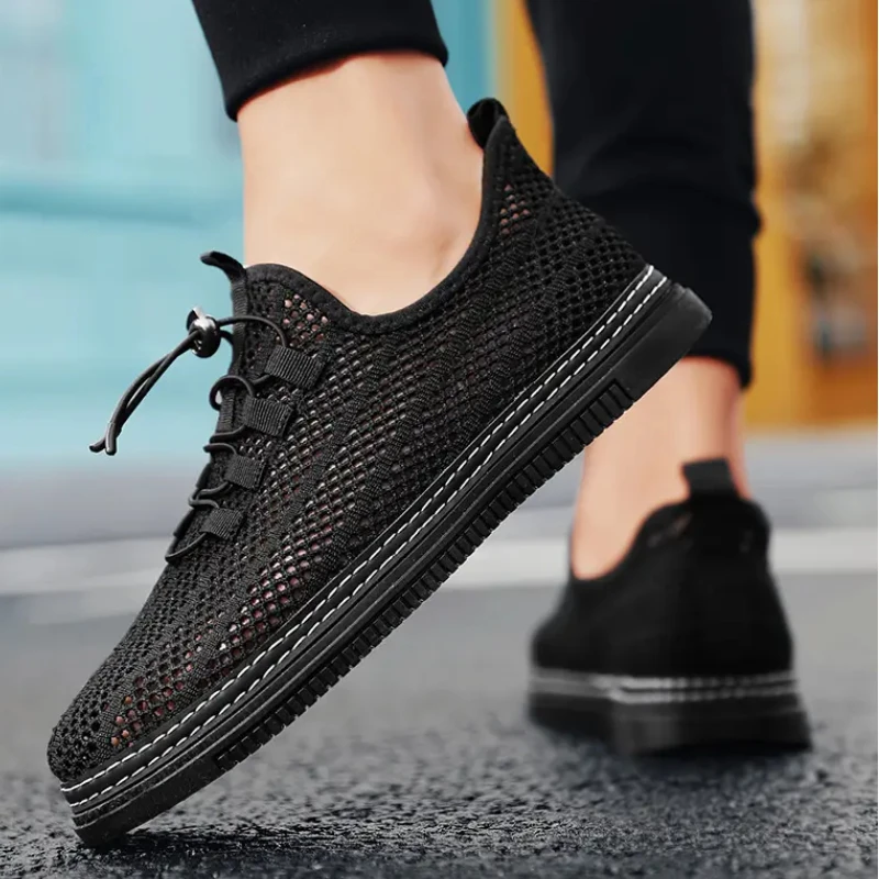 

Мужские универсальные дышащие кроссовки, летняя однотонная сетчатая спортивная обувь, Повседневные Легкие Нескользящие кеды на плоской подошве