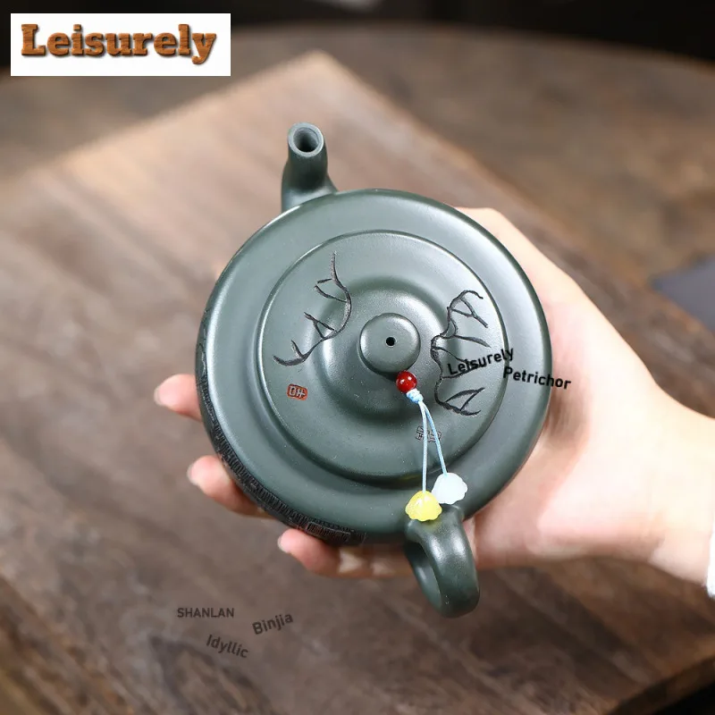 280ml Exquisite Yixing Purple Clay Teapots Handmade Lotus Fish Pot Raw Ore Blackish Green Mud Kettle With Filter Zisha Tea Set