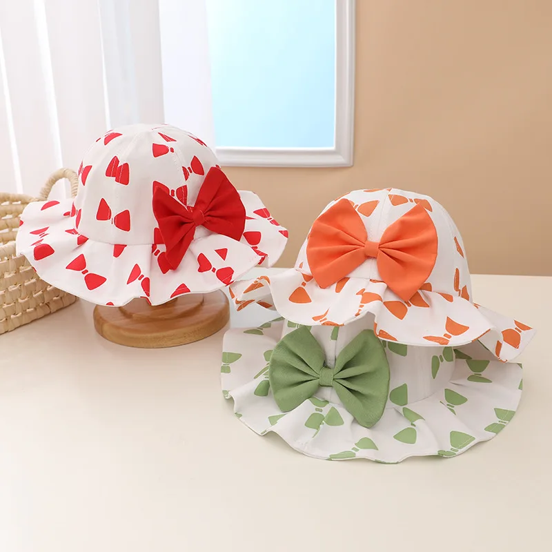 Outdoor Bowknot Print Ruffle Baby Sun Hat Spring Summer Cotton Newborn
