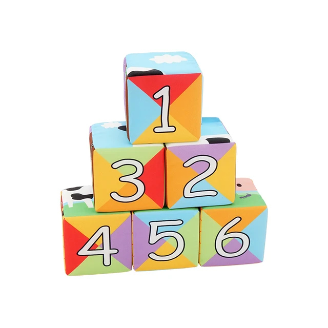 Jollybaby Cartoon Puzzle Blocks Fabric Soft Education 6 Pcs Gift Set Toy for Newborn Babies Brain Enlightenment Number Counting 6