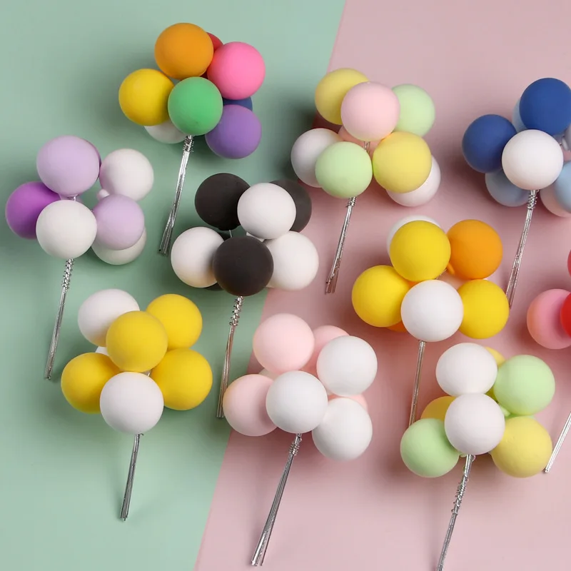 

8Pcs Ball Bundle Colorful Clay Cake Topper Hat Creative Cupcake Card Flag Birthday Party Baby Shower Dessert Decoration